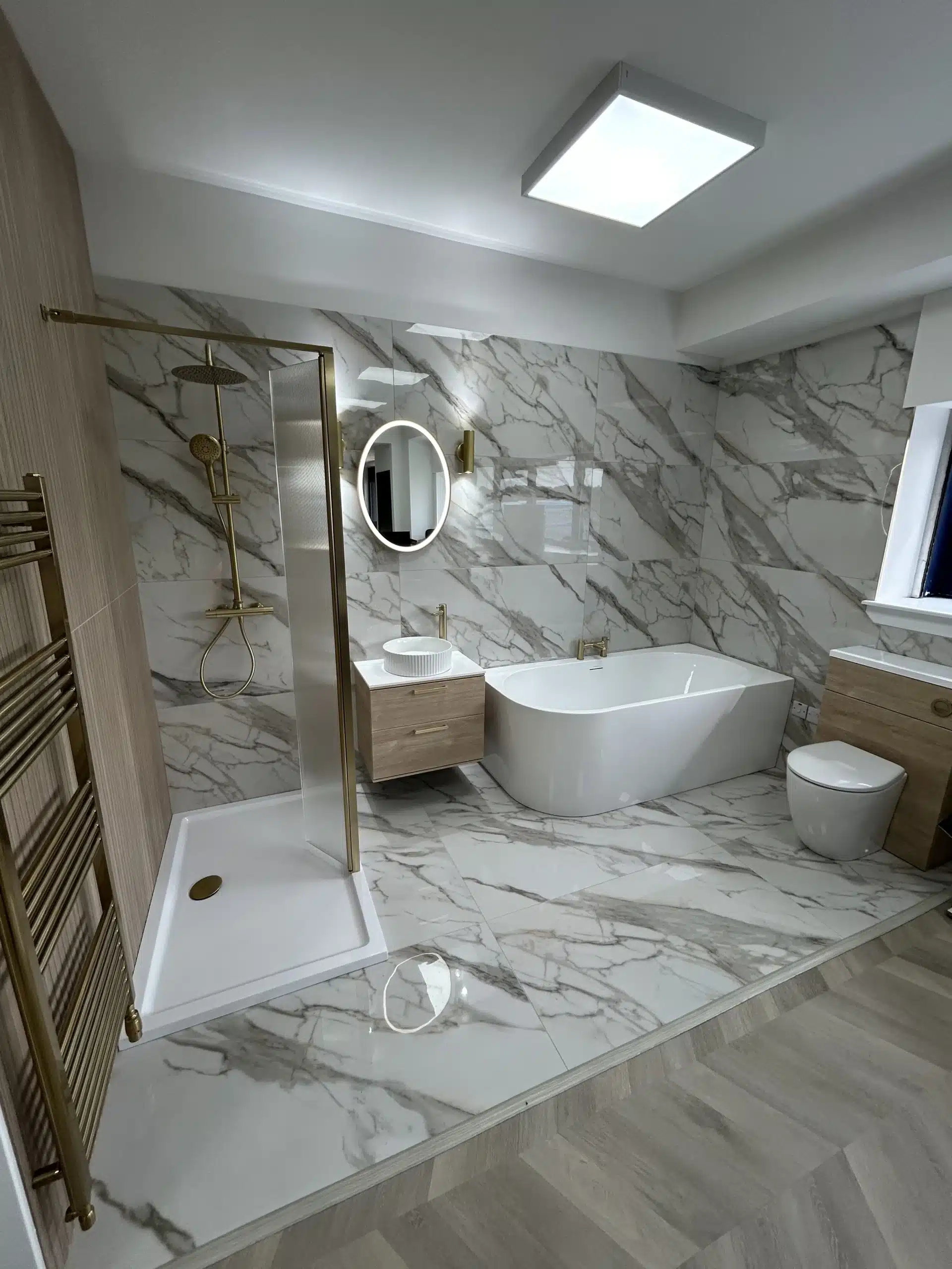 luxury bathroom with marble walls